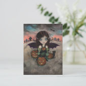 Little Gothic Halloween Fairy Vampire Art Postkarte (Stehend Vorderseite)