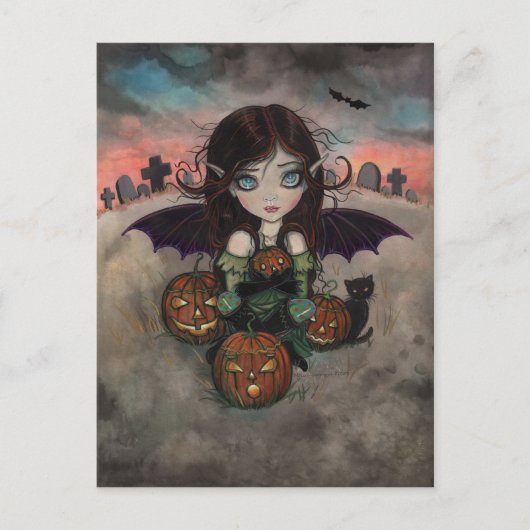 Little Gothic Halloween Fairy Vampire Art Postkarte (Vorderseite)