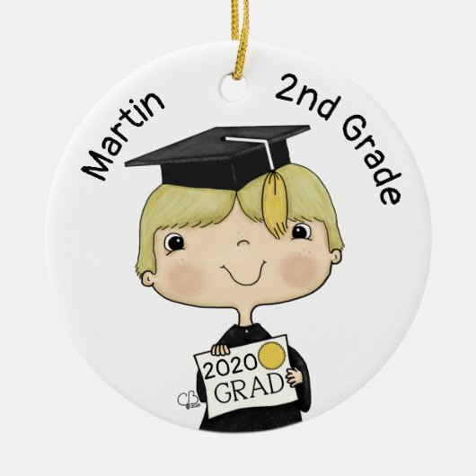 Little Graduate Boy Blond Hair Keramik Ornament (Vorne)