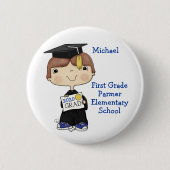 Little Graduate Boy Brown Hair Button (Vorderseite)