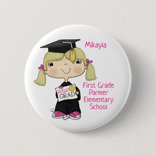 Little Graduate Girl Blond Hair Button (Vorderseite)