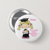 Little Graduate Girl Blond Hair Button (Vorne & Hinten)