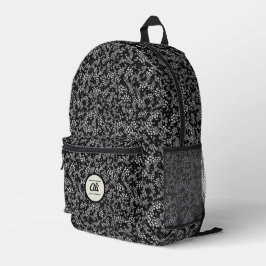 Little Gray Blume schwarzer Hintergrund Bedruckter Rucksack
