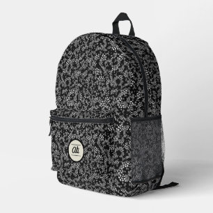 Little Gray Blume schwarzer Hintergrund Bedruckter Rucksack