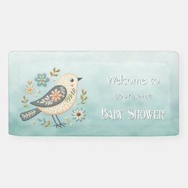 Little Green Bird Floral Baby Dusche Banner