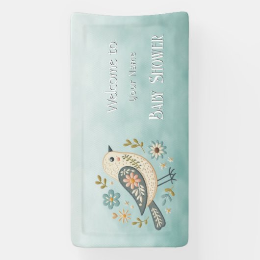 Little Green Bird Floral Baby Dusche Banner (Vertikal)