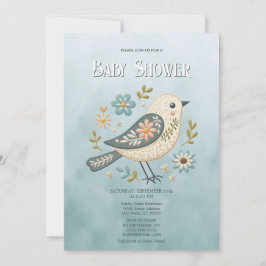 Little Green Bird Floral Baby Dusche Einladung