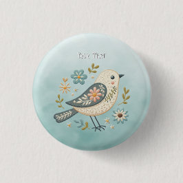 Little Green Bird Floral Button