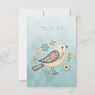 Little Green Bird Floral Danke Karte