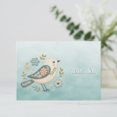 Little Green Bird Floral Danke Karte (Stehend Vorderseite)