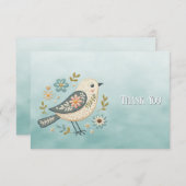 Little Green Bird Floral Danke Karte (Vorne/Hinten)