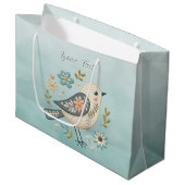 Little Green Bird Floral Geschenktasche Große Geschenktüte (Vorderseite Schrägansicht)