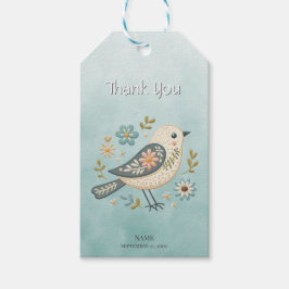 Little Green Bird Floral Gift Tag Geschenkanhänger