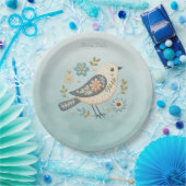 Little Green Bird Floral Paper Plate Pappteller (Party)