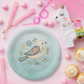 Little Green Bird Floral Paper Plate Pappteller (Party)