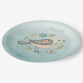 Little Green Bird Floral Paper Plate Pappteller (Schrägansicht)