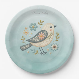 Little Green Bird Floral Paper Plate Pappteller