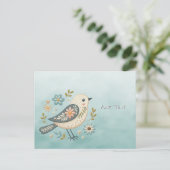 Little Green Bird Floral Postcard Postkarte (Stehend Vorderseite)
