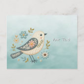 Little Green Bird Floral Postcard Postkarte (Vorderseite)