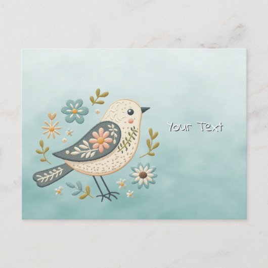 Little Green Bird Floral Postcard Postkarte (Vorderseite)
