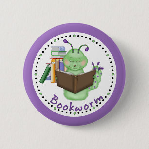 Little Green Bookworm Button