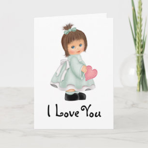 Little Green Dress Girl I Liebe You Greeting Card Feiertagskarte