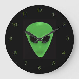 Little Green Man Alien Face Große Wanduhr