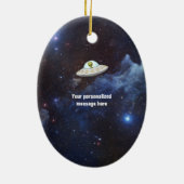 Little Green Man Alien Space Weihnachten Keramik Ornament (Hinten)