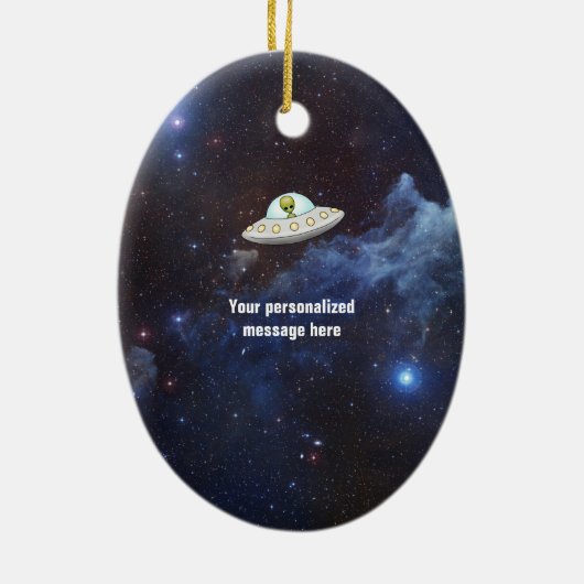 Little Green Man Alien Space Weihnachten Keramik Ornament (Hinten)