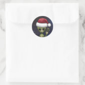Little Green Man Alien Space Weihnachten Runder Aufkleber (Tasche)