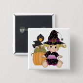 Little Halloween Hexe mit lila schwarzem Kleid Button (Vorne & Hinten)