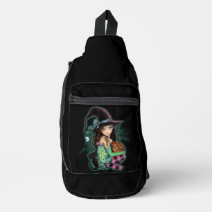 Little Halloween Hexe und Black Cat Crossbody Bag