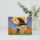 LIttle Halloween Hexe und Cat Postkarte (Stehend Vorderseite)