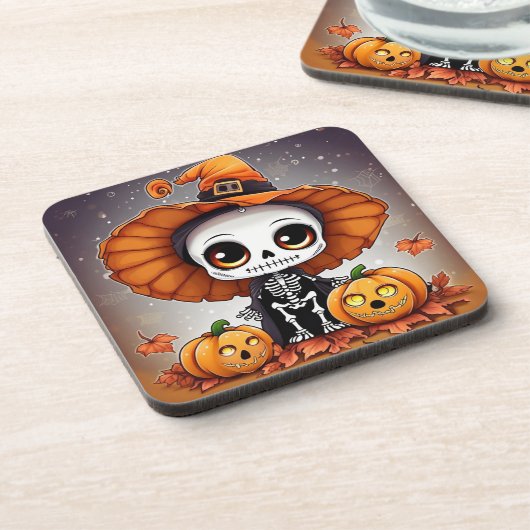 Little Halloween Skelett 2 Getränkeuntersetzer (Linke Seite)