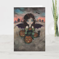 Little Halloween Vampire Fairy and Jack-O-Lanterns