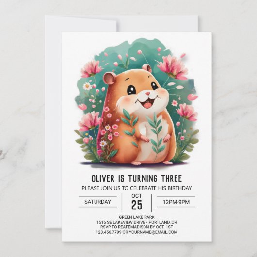 Little Hamster Printable Birthday Einladung (Vorderseite)