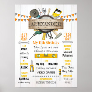 Little Handyman Birthday Milestone Birth Stats Poster