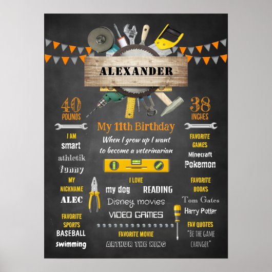 Little Handyman Birthday Milestone Birth Stats Poster (Vorne)