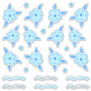 Little Happy Birthday Blue Blumen und Sterne Aufkleber