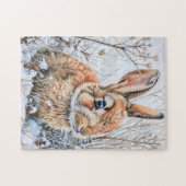 Little Hare in Snowy Field. Rabbit Bunny Puzzle (Horizontal)