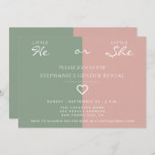 Little He, Little She Heart Dusty Rose, Sage Green Einladung (Vorne/Hinten)