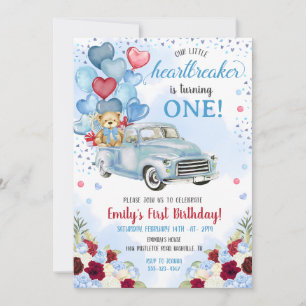Little Heartbreaker Blue Truck Bear Geburtstag Einladung