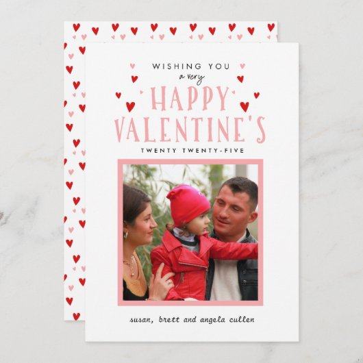 Little Hearts Calligraphy Valentine Day Foto Card (Vorne/Hinten)
