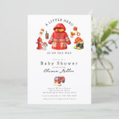 Little Hero Firefighter Baby Shower Einladung (Stehend Vorderseite)