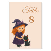 Little Hexe & Cat Thema Halloween Kinderdusche Tischnummer (Rückseite)