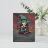 Little Hexe und Black Cat Halloween Postkarte (Stehend Vorderseite)