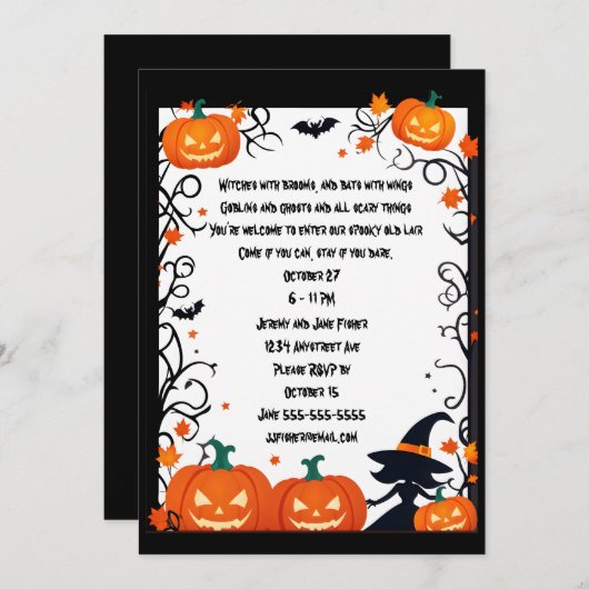 Little Hexe und Jack-o-Lanterns Halloween Einladung (Vorne/Hinten)