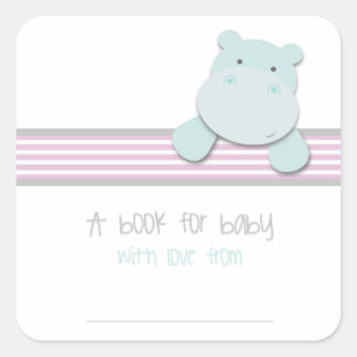 Little Hippo - Buch für Baby {Pink} | BUCHZEICHEN Quadratischer Aufkleber