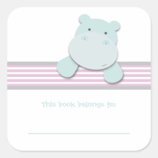 Little Hippo {Pink} | BUCHZEICHEN Quadratischer Aufkleber