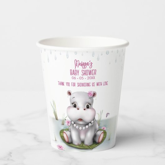Little Hippo River Adventure Girl Baby Shower Pappbecher (Rückseite)